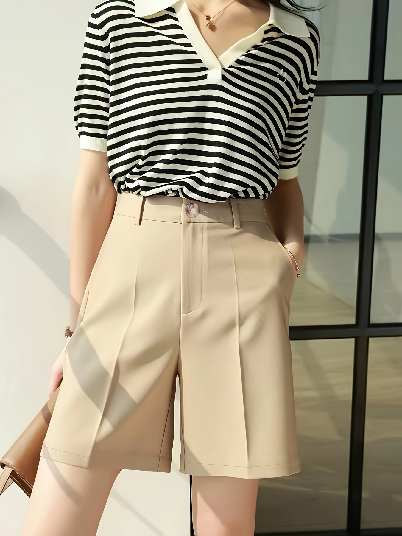 button front high waist shorts color slant pockets loose shorts for womens clothing details 1