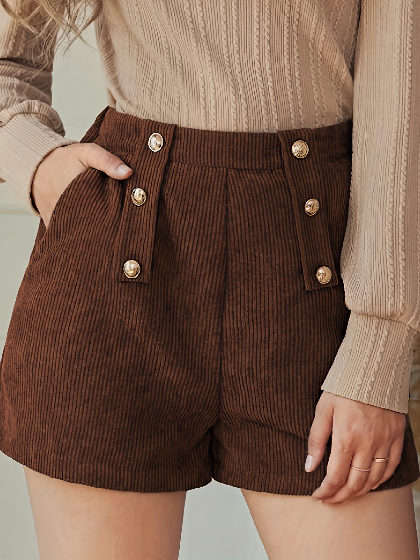 slant pocket waist shorts casual loose shorts for womens clothing details 0