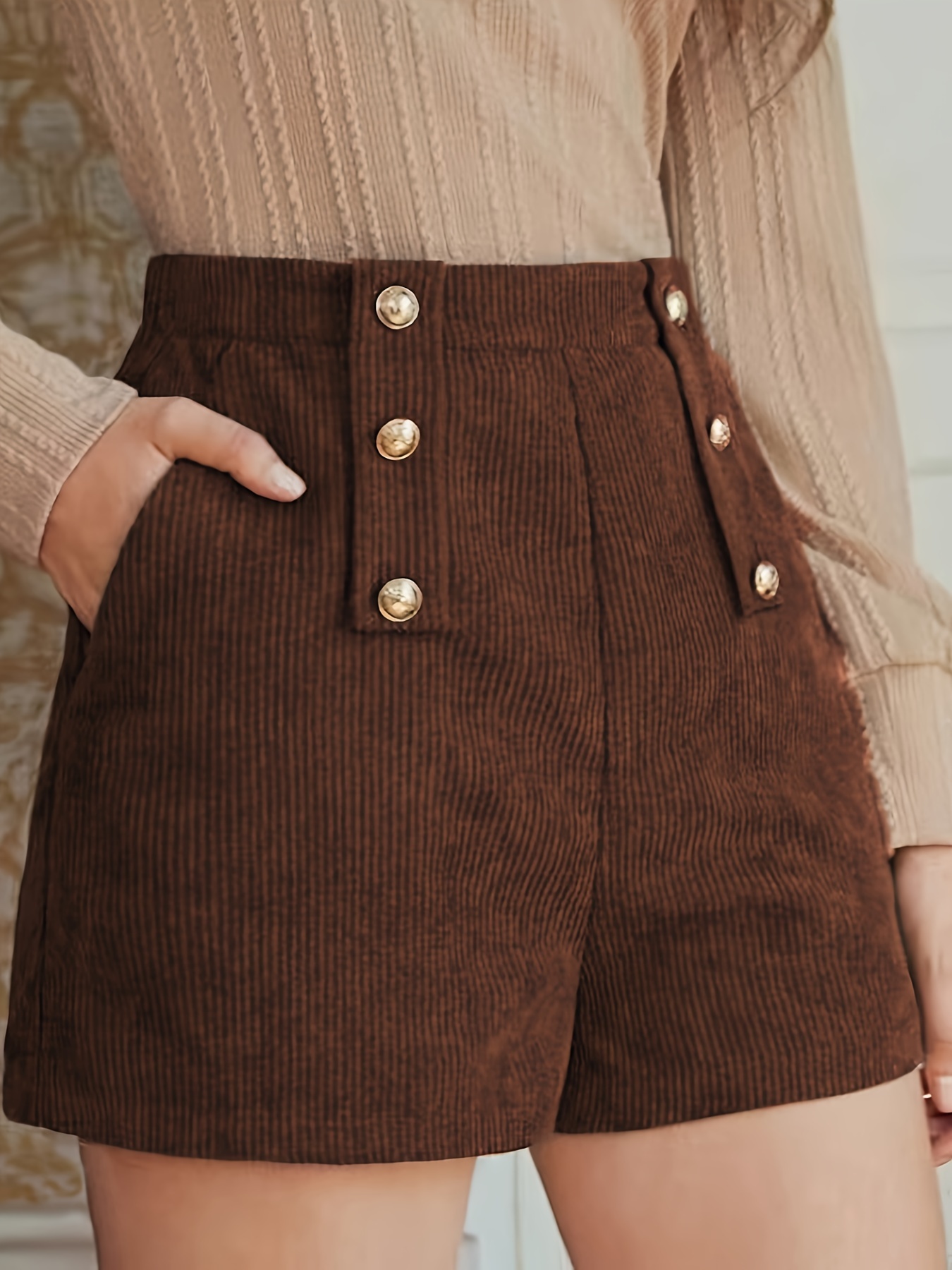 slant pocket waist shorts casual loose shorts for womens clothing details 4