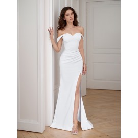 Elegant Off-the-Shoulder Mermaid Gown with High Slit and Choker Neckline - Perfect for Wedding or Formal Events