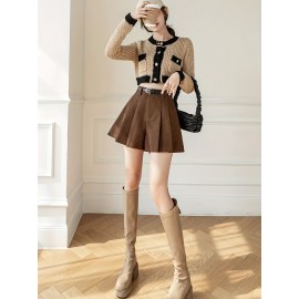 Chic Women's High-Waist Pleated Corduroy Shorts - Durable, Non-Elastic, Perfect for Casual All-Season Wear