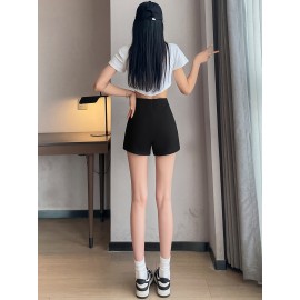 Solid Color Slim Shorts, Casual High Waist Shorts For Spring & Summer, Women's Clothing
