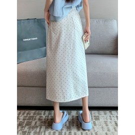 Elegant Whisker High Waist Maxi Denim Skirt - Women's Denim Skirts with Polka Dots Print, Stylish and Comfortable Design, Perfect for Casual Daily Wear and Outdoor Activities - Women's Denim Jeans & Clothing