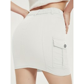 Mini Bodycon Y2K Skirt - Women Denim Skirts - Slim Fit, Button-Front, Flap Pockets, Sexy, Cute, Daily Wear, Versatile, Comfortable, and Chic