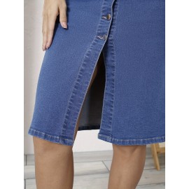 Fashion Loose Slim Denim Skirt, Split A-line Bag Hip Skirt Long Skirt, Women's Clothing