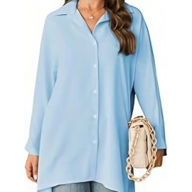 Women's Oversized T-Shirt Button-Up Long Sleeve Shirt V-Neck Loose Flowy Shirt