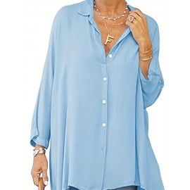 Women's Oversized T-Shirt Button-Up Long Sleeve Shirt V-Neck Loose Flowy Shirt